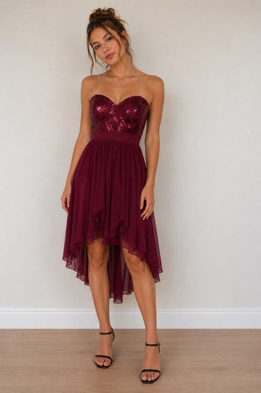 My Michelle Red Strapless Hi-Low Fit & Flare Party Dress Women's Size 7